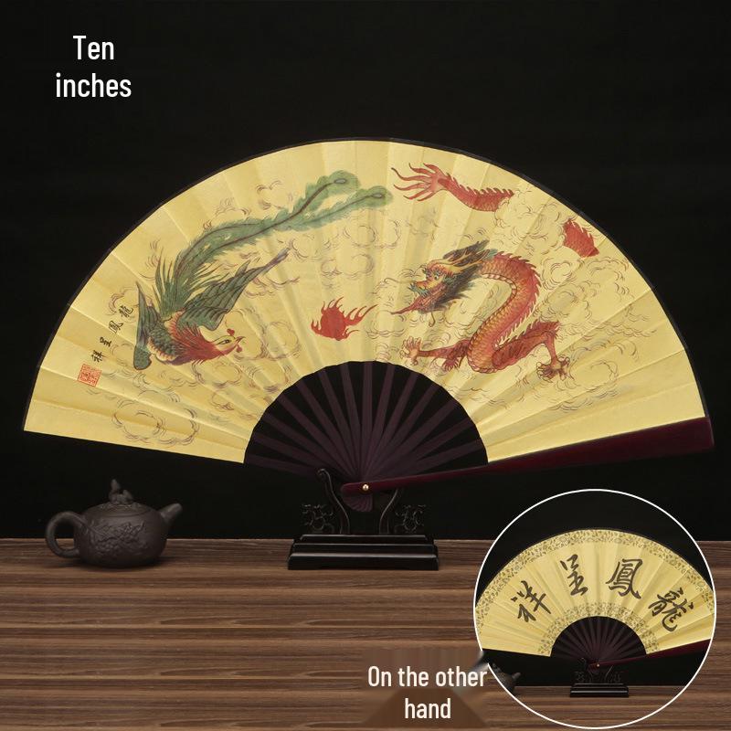 10-Inch Handmade Chinese Style Folding Fan: Custom Men's Hanfu Disco Fan