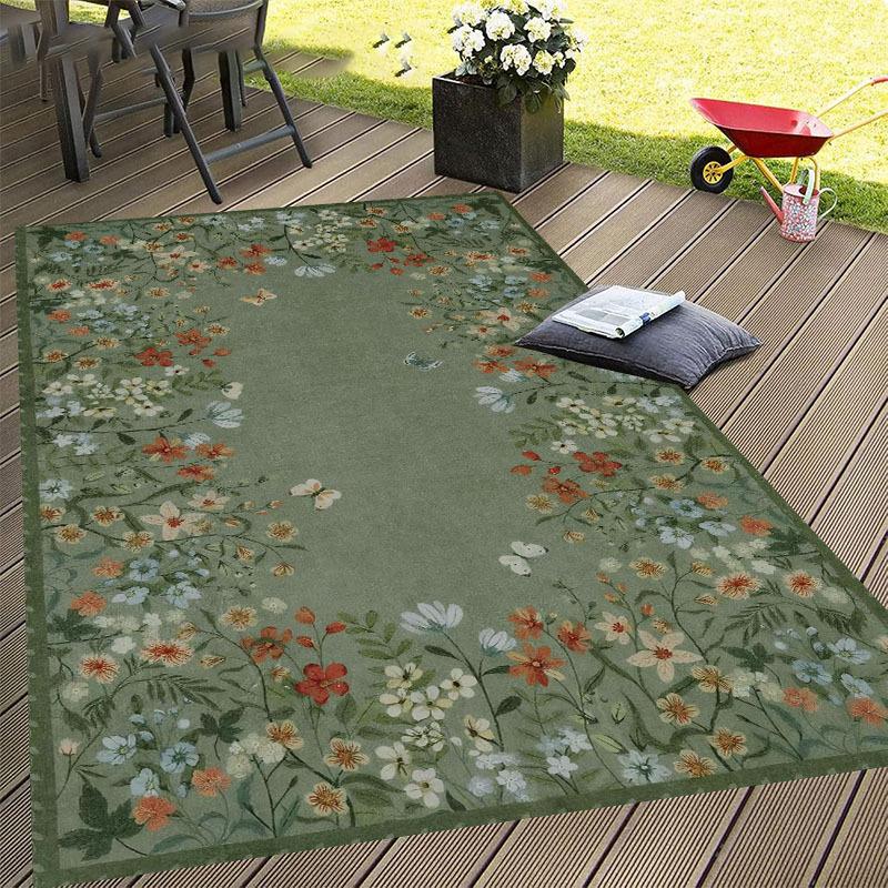 Covor Bohemian Verde, Antiderapant, Lavabil la Mașină, Din Flanel Poliester pentru Decor Acasă, Sofă, Dormitor, Bucătărie, Camping