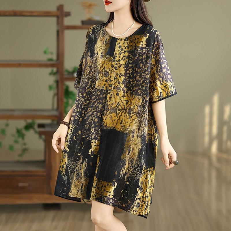 Short sleeve Plus size Cotton vintage floral new in dresses for women casual loose mini summer dress