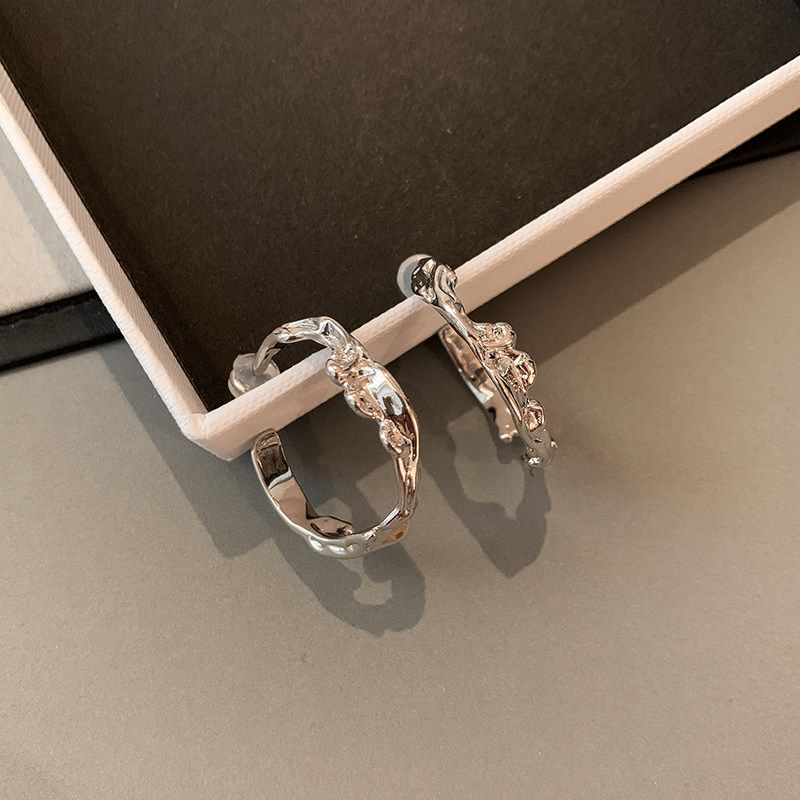 Fashion Ins Lava Texture Asymmetrical Metal Ear Ring Women's Special-Interest Design Exaggerated Earrings Fancy Earrings