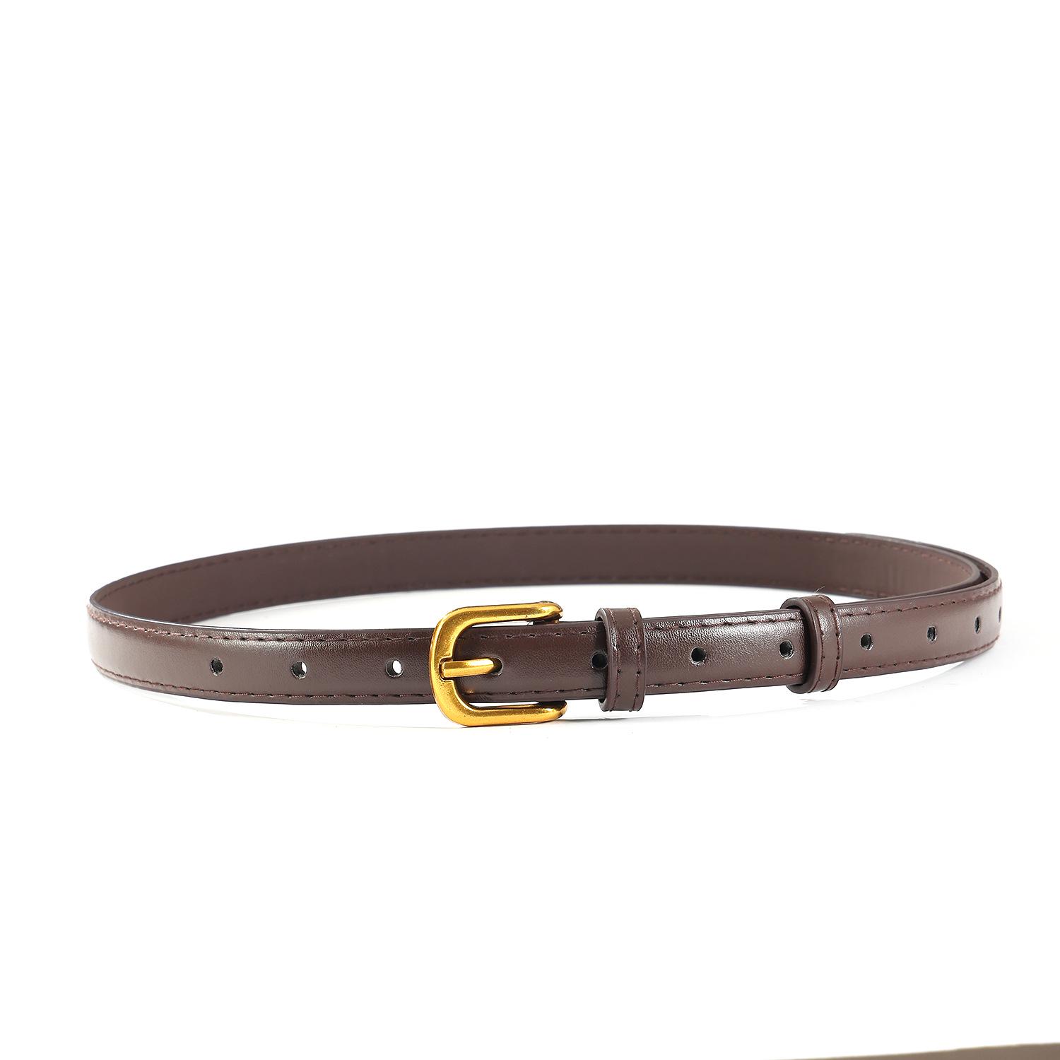 

Женский тонкий ремень с золотой пряжкой-иглой высокого класса - Модный ретро летний стиль 1.8x105cm кофейный