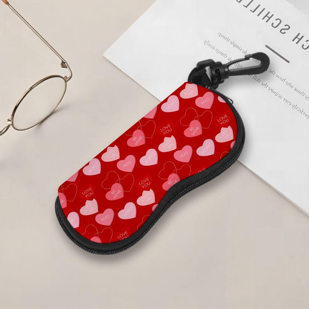 Romantic Red Heart Pattern Sunglasses Case, Soft Fabric Eyewear Pouch, Portable Protective Glasses Bag, Valentine Gift Travel Accessory