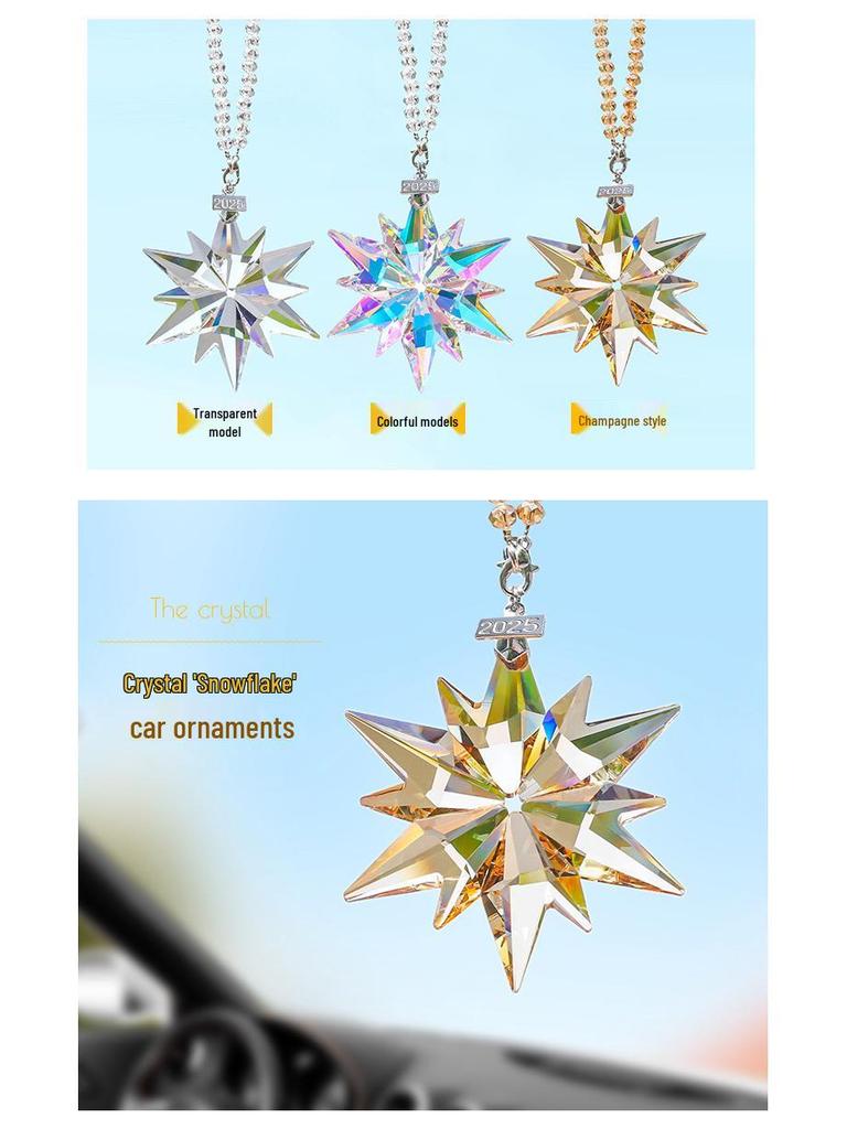 Creative Snowflake Hanging Ornament for Car Interior - Crystal Sunlight Catcher Decoration