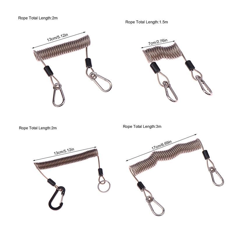 Verstärktes Lanyard zum Spinnfischen 49 Litzen Stahldraht verdrilltes Halteband 1,5-3M Teleskopische Ausrüstungssicherung mit Karabinern