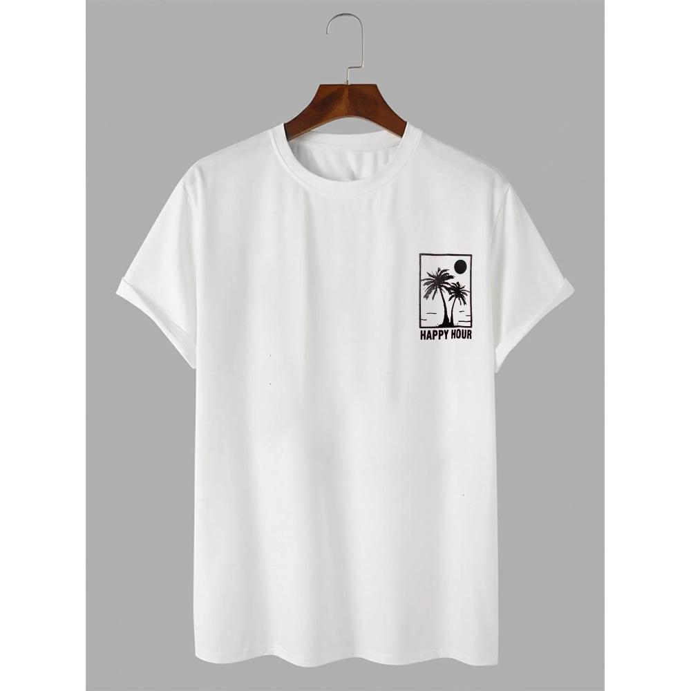 

Palm Tree Happy Hour Graphic T-Shirt,Soft Breathable & Fade-Resistant, Classic Fit for Daily Casual Wear XXL