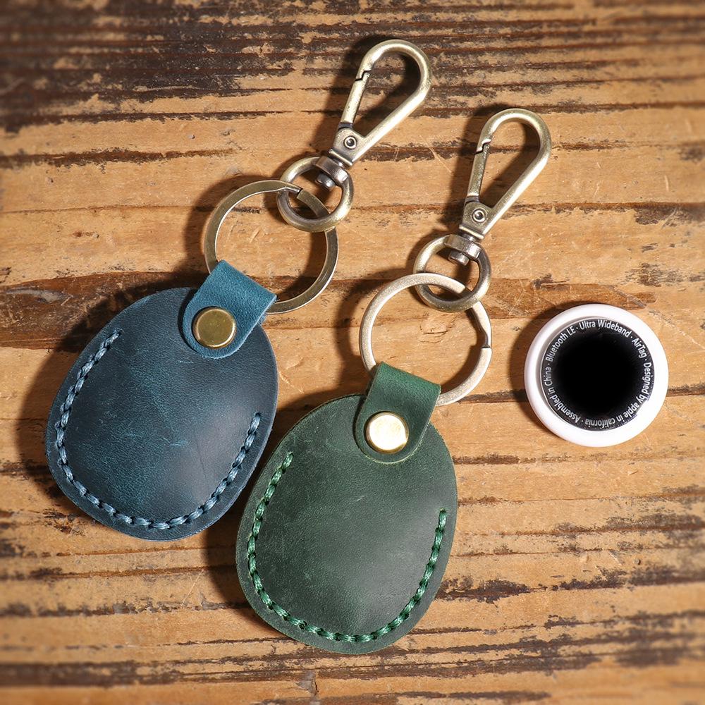 Genuine Leather Anti-Lost Access Card Holder with Keychain and Locator Slot