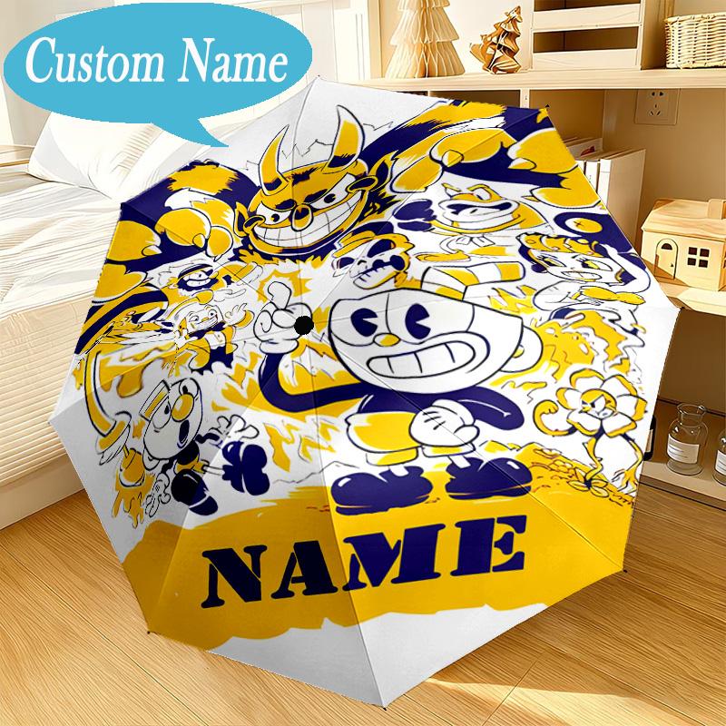 Custom Name Cup-head Umbrella Folding Umbrella, Automatic Umbrella 8-Frame for Travel, Casual Lightweight Birthday Christmas gift