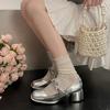 Luxury Pearl Designer Square Toe Mary Jane Shoes Women 2024 Sweet Bow Solid Color Shallow Mouth Outdoor Party Dress High Heels