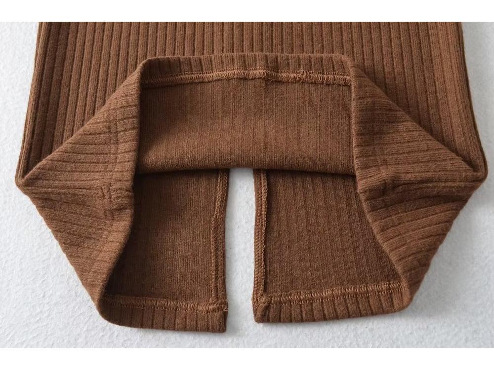 Trendy Women's European & American Style V-Neck High Waist Knitted Midi Skirt with Back Slit