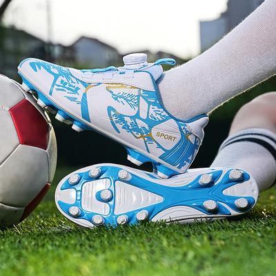 Children's Football Shoes, Long Nails, Broken Nails, Training Shoes, Rotating Buckle, Lace-free, Non-slip and Wear-resistant, for Campus Football Lawn