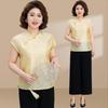 Mom's Chic Summer Chinese Style Two-Piece Short-Sleeve Top for Middle-Aged Women