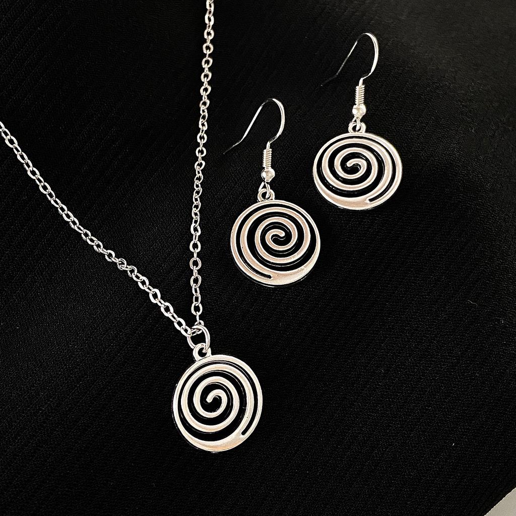 Vintage Spiral Vortex Necklace Earrings for Women Unisex Boho Pentagram Necklace Fashion Y2K Retro Jewelry