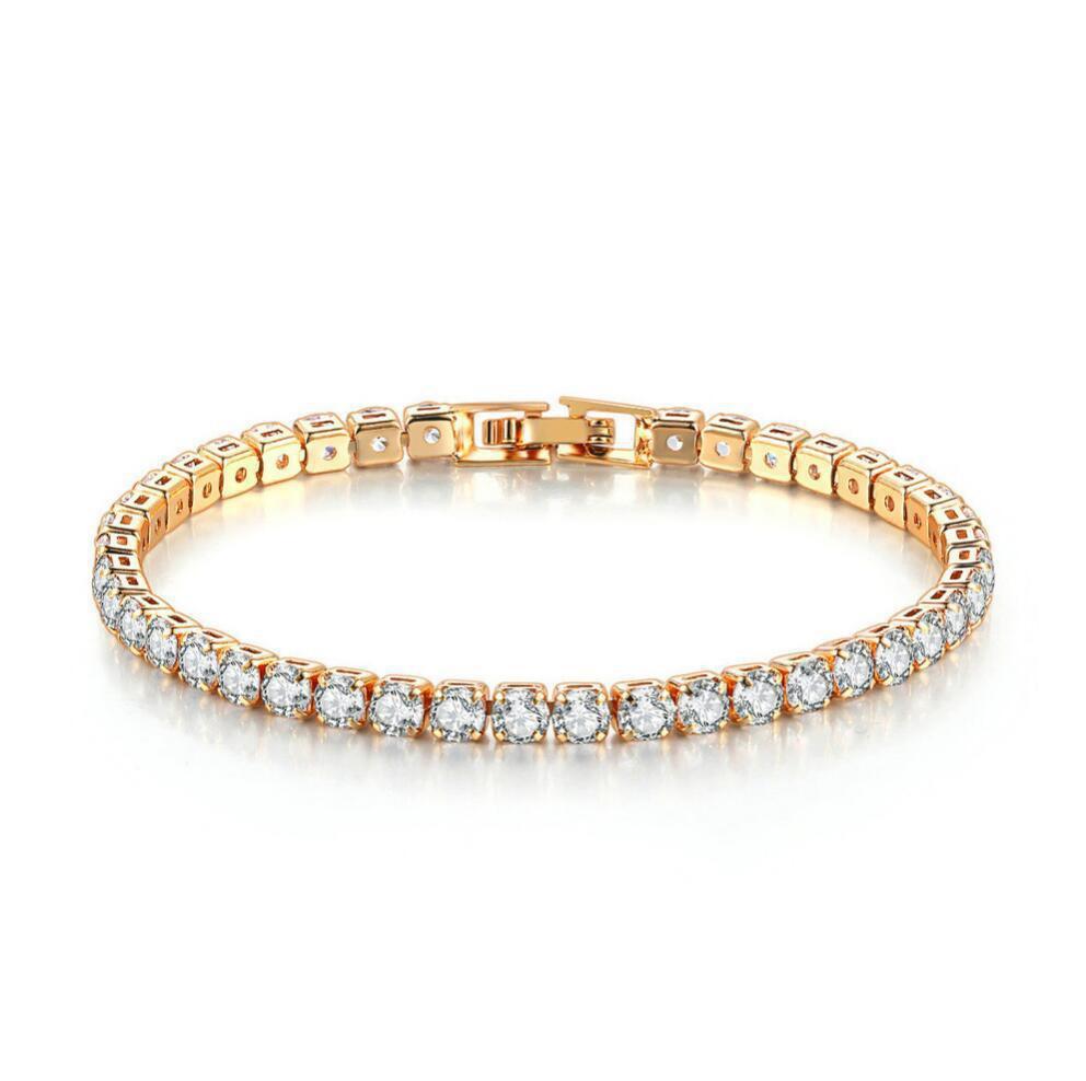 2022 New Fashion Free Shipping Copper Alloy Gold Plated 4MM Cubic Zirconia CZ Diamond Charm Tennis Bracelet for Women