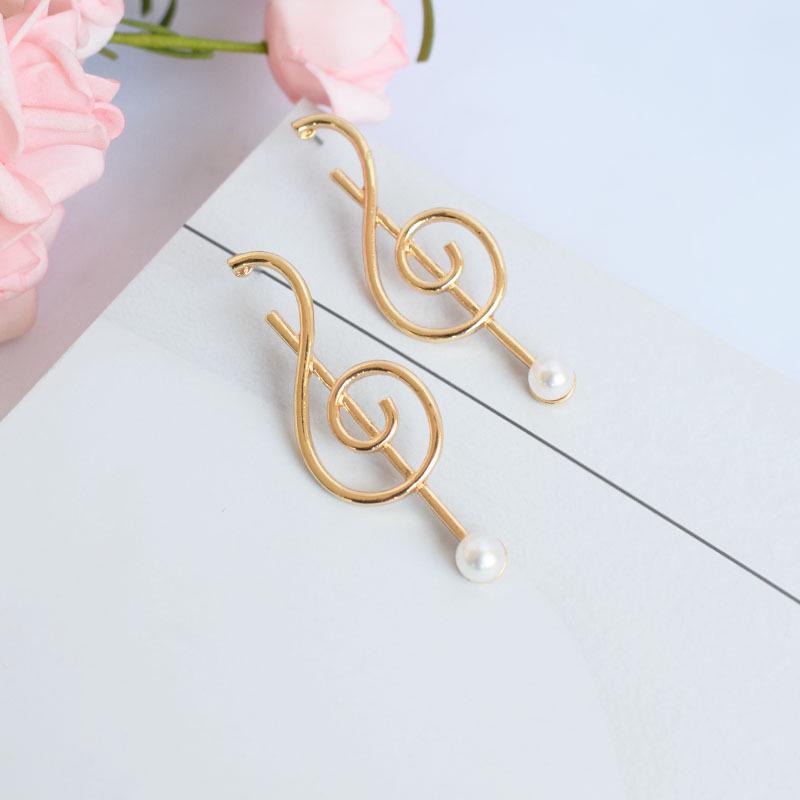 Korean-Japanese Style Large Music Note Pearl Stud Earrings - Trendy and Versatile Women s Accessory