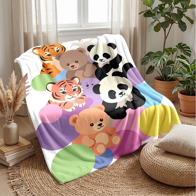 Stuffed Animals and Color Balls Theme blanket Lightweight Warm Flannel Blanket Decorative Throw Blanket for Home Decoration