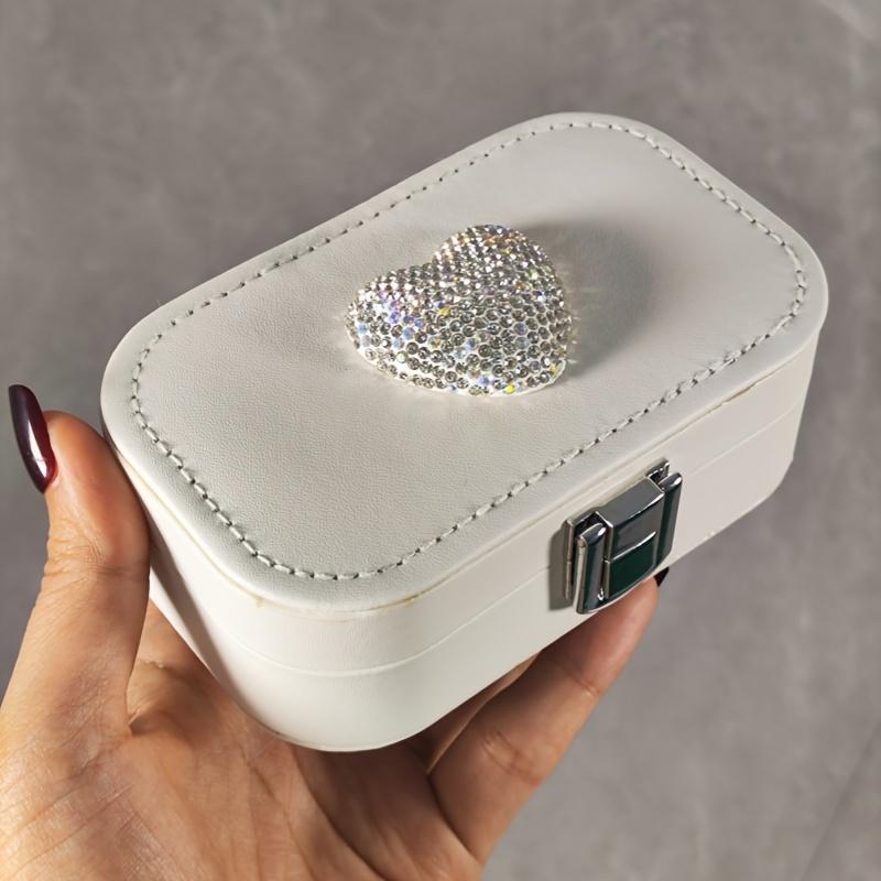 1PC Deluxe Rhinestone Decorative Jewelry Storage Box, Portable Travel Earrings, Rings and Necklace Box