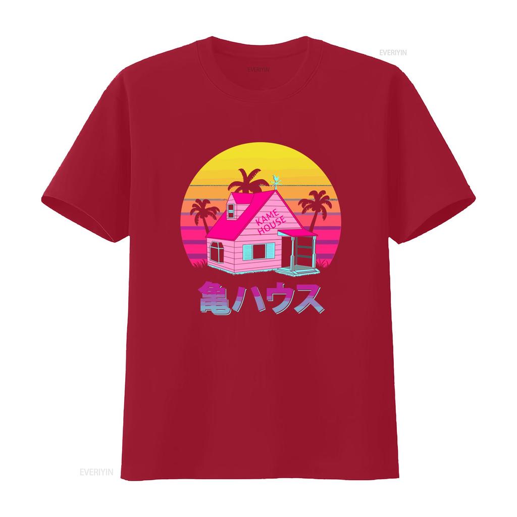 Kame House Sennin Funny Cartoon Mens Black T Shirt Retro Sunset Palms Design Size S to 5XL vintage Washed Soft fashion