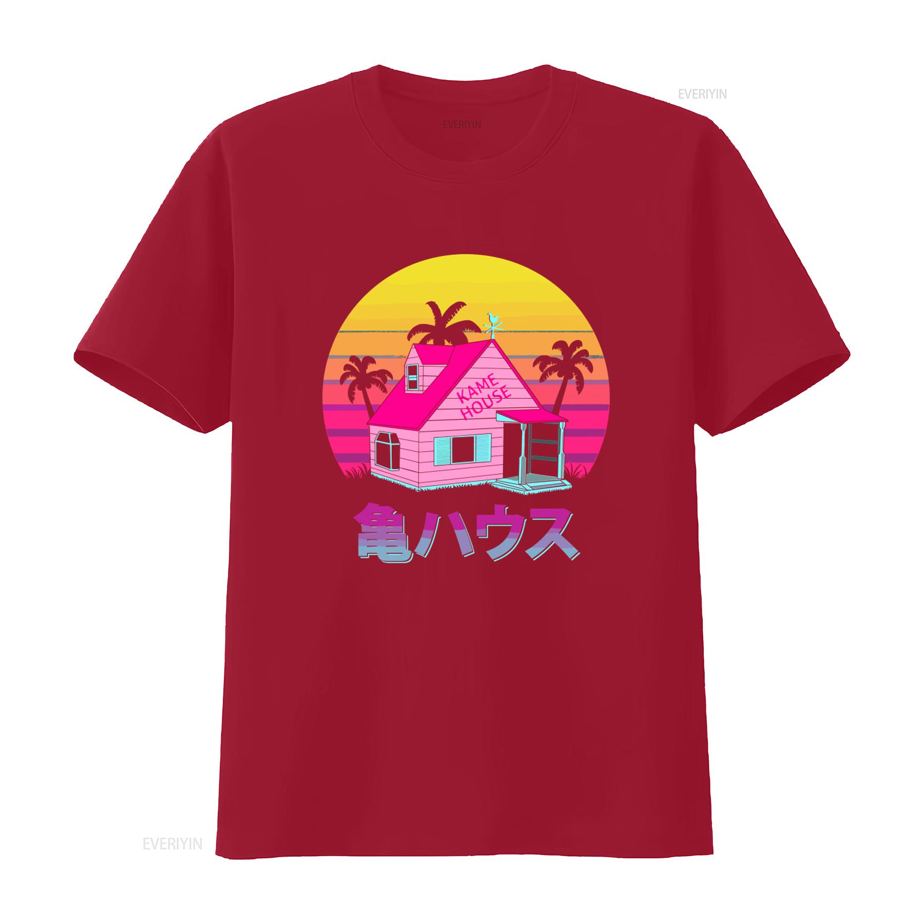 Kame House Sennin Funny Cartoon Mens Black T Shirt Retro Sunset Palms Design Size S to 5XL vintage Washed Soft fashion S