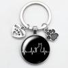 Love Cat Pet Footprints Car Key Chain Cartoon Key Holder Fashion Glass Cabochon Key Ring  Men Women