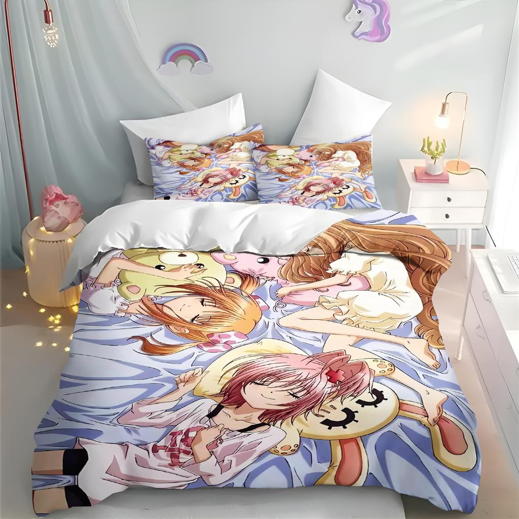 Cartoon Shugo Chara Duvet Cover 3-Piece Set Children Hinamori Amu Cute Polyester Soft Breathable Comforter Animation Bedding Set