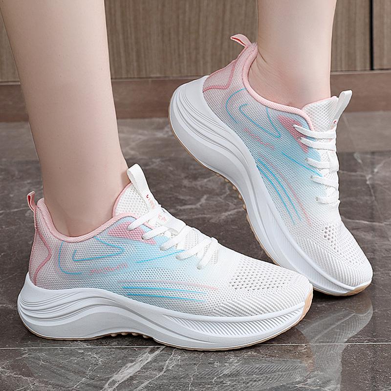 WomenGradient Pink Mesh Running Sneakers Soft Thick Cushion Sole Breathable Lightweight Non Slip Daily Walking Athletic Trainers