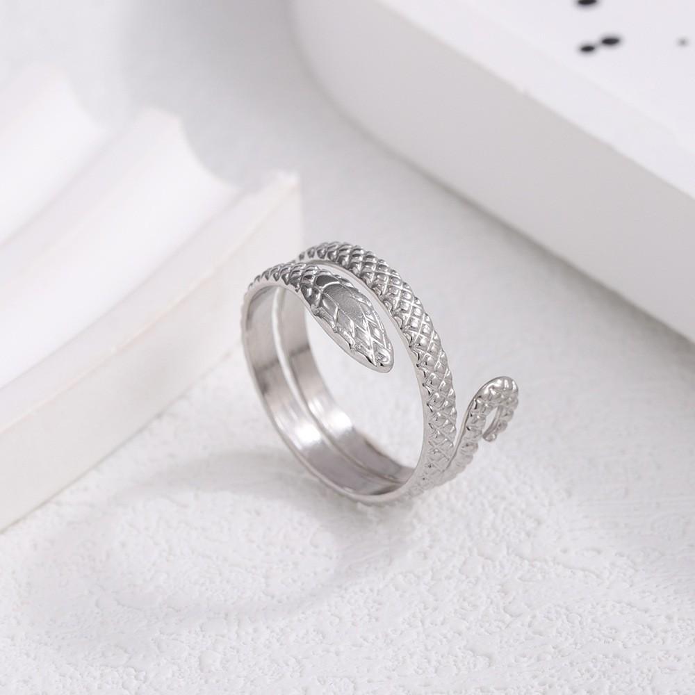 Gold-Plated Snake-Shaped Titanium Steel Adjustable Ring for Women - Retro, Colorfast, European & American Fashion.