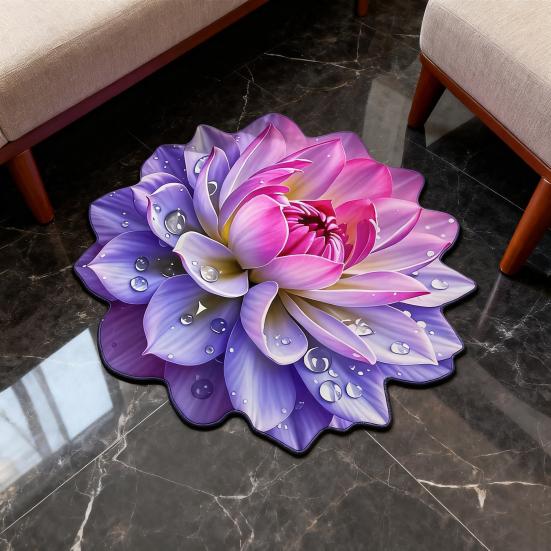 Flower Floor Rug Non-Slip Absorbent Bathroom Mat Decorative 3D Realistic Pattern Floral Mat