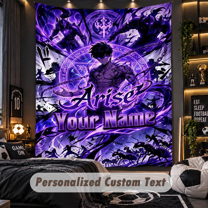 Personalized Wall Tapestry,Solo Leveling Custom Printed Name, Fabric Wall Art For Indoor Room Backdrop