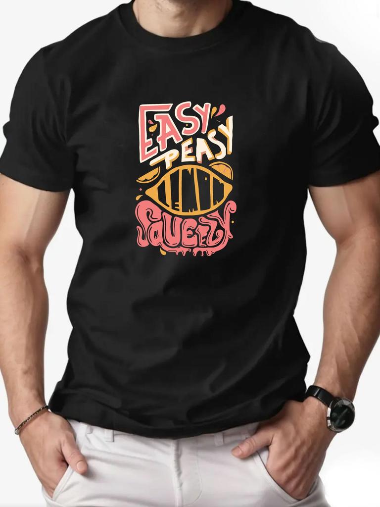 Mens Cotton Tshirt EASY PEASY SAUEZY Summer Round Neck Short Sleeve Graphic Breathable Fashion Casual Tshirt