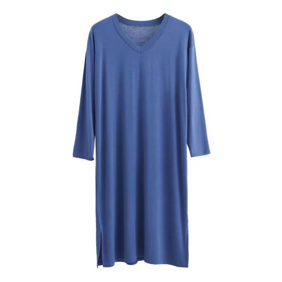 Pánské noční košile s výstřihem do V a dlouhým rukávem z měkké modalové látky, jednobarevná, volný střih, ležérní oblečení na spaní, do domácí ložnice