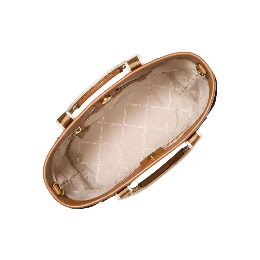 Michael Kors Maeve Classic Commuter Fashion Monogram Color Block Tote Bag Small Women Handbags Vanilla-White Acorn-Brown 30T2G5VT1B-149
