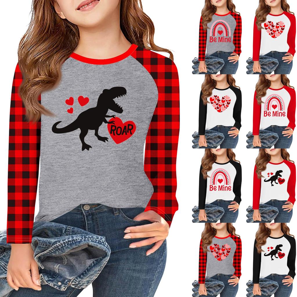 Mädchen Langarm Liebe Valentinstag T-Shirts Kinder Herbst Oberteile Rundhals Basic T-Shirts 5-14J