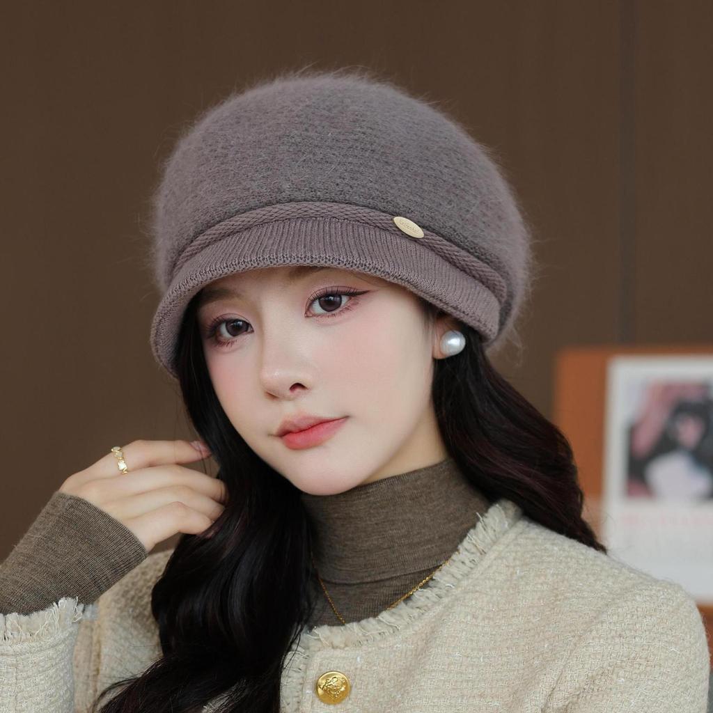 New Middle aged and Elderly Ladies Rabbit Fur Knitted Basin Hat Autumn and Winter Outdoor Cycling Warm Woolen Hat for The Elderly