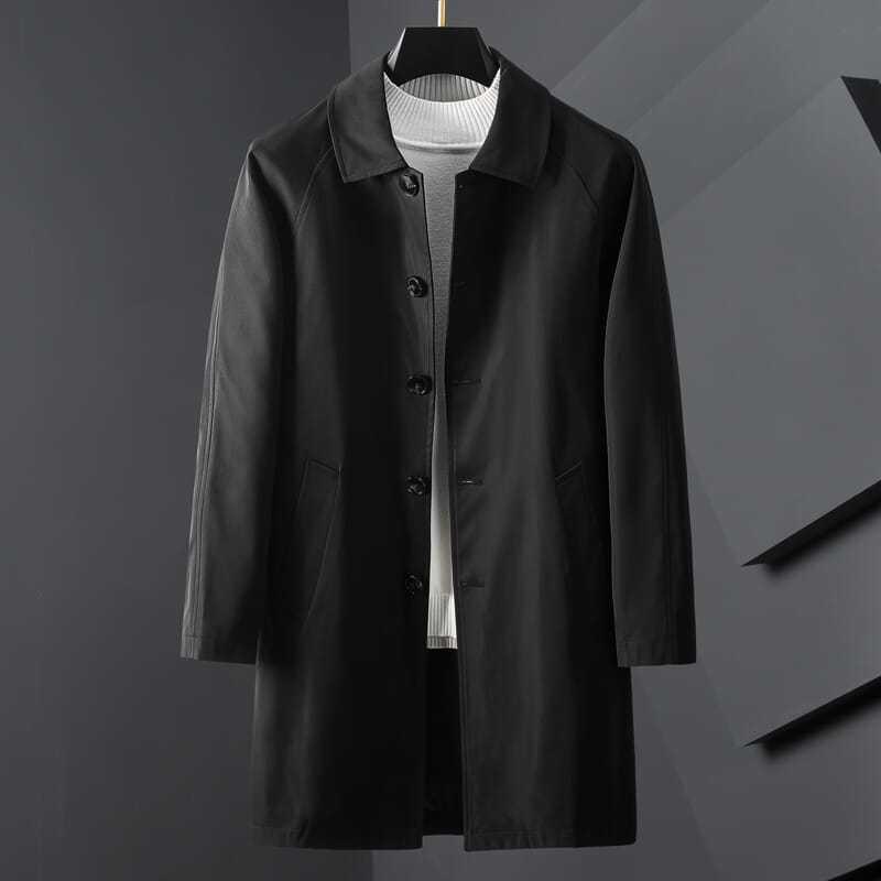 Autumn Thin Mid-length Windbreaker Men's Fashion Jacket Casual Wear Men's Korean Style Top Lapel