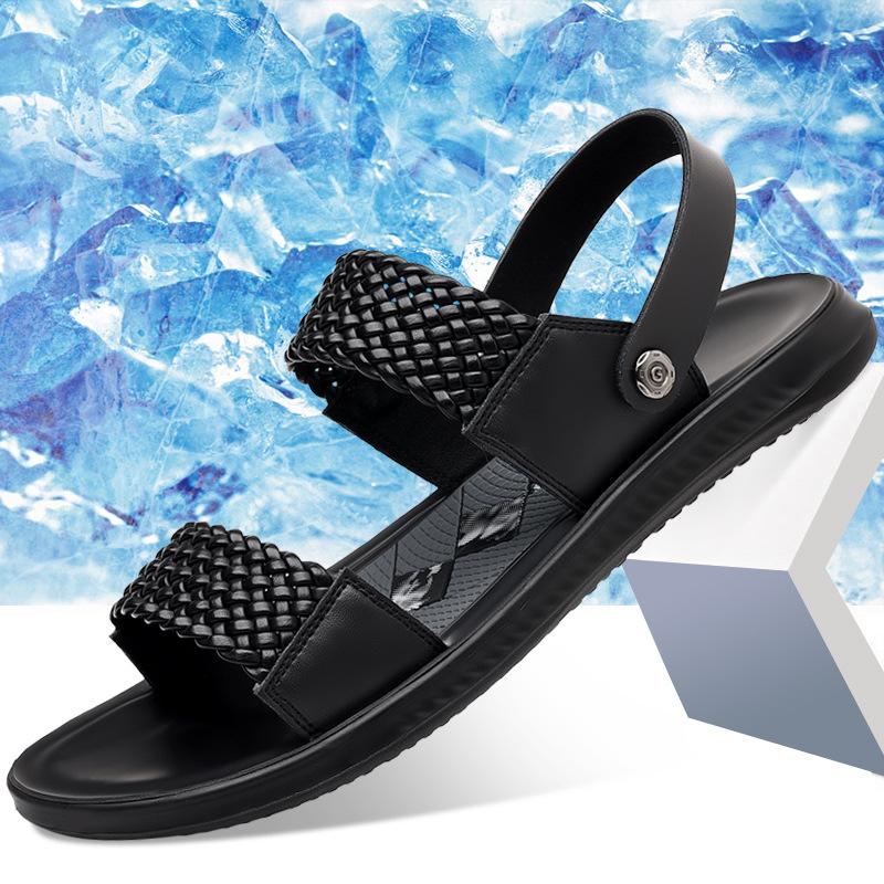 Fashion 2025 Summer New Non-slip Soft Sole Fashion Driving Slippers for Men Fashion Casual Black Designer Leather Sandals Shoes Man