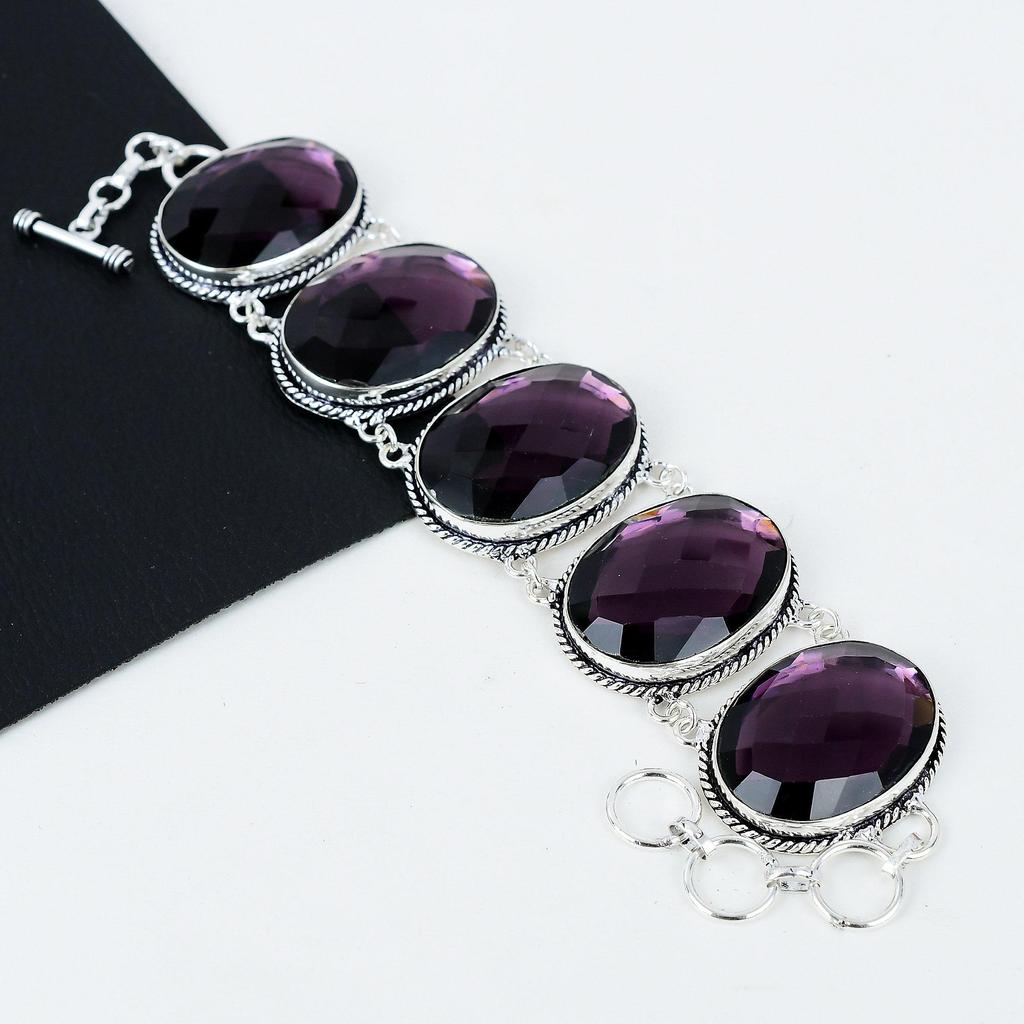 Brățară frumoasă din argint 925, lucrată manual cu piatră prețioasă de ametist, brățară de ametist pentru soție, brățară unisex, cadouri de Paște