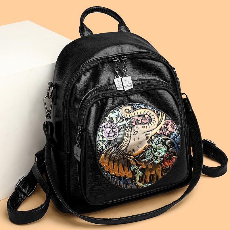 Jixiang 2024 Trendy batoh z ovčí kůže s vyšívaným potiskem v národním stylu pro studentky