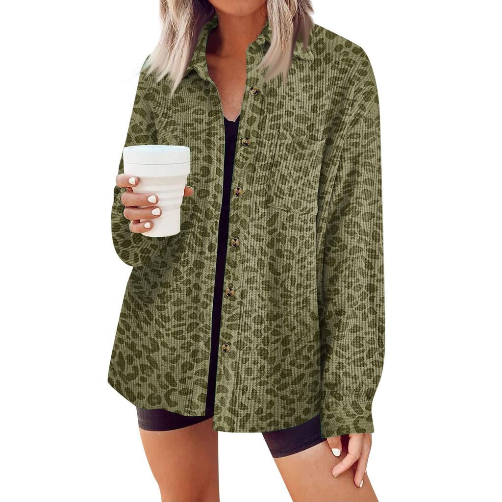 Women's Leopard Print Button Down Long Sleeve Shirt Loose Fit Casual Top
