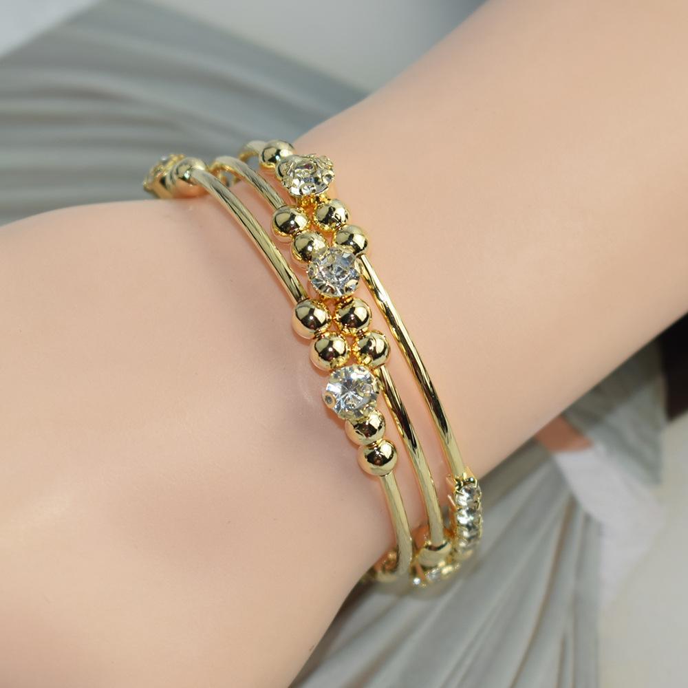 Korean Style New 3-Row Winding Arm Open-Ended Bracelet Indian Rhinestone Copper Bead 1228