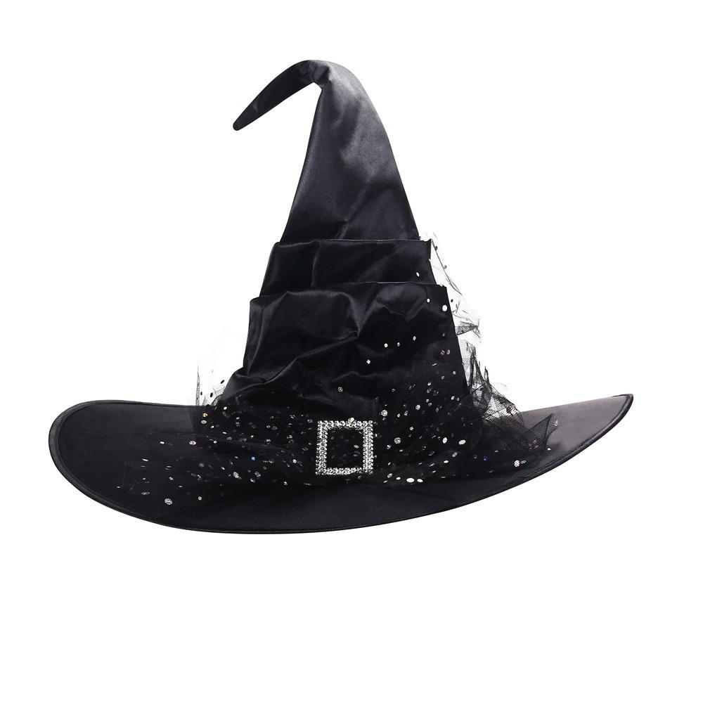 Folds Halloween Witch Hat Satins Wizard Cap Creative Mesh Bow Witch Hat  Performance Props