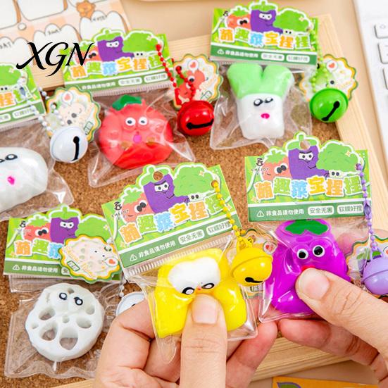 Decompression Toy Cartoon Vegetable Squeeze with Bell Ball Chain Stress Slow Anxiety Relief Rising Sensory Fidget Keychain Hanging Decoration