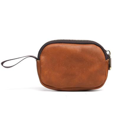 New Genuine Leather Coin Purse Vintage Style Zipper Mini Pouch with Keychain Durable Wallet for Car Keys & Cash Daily Use