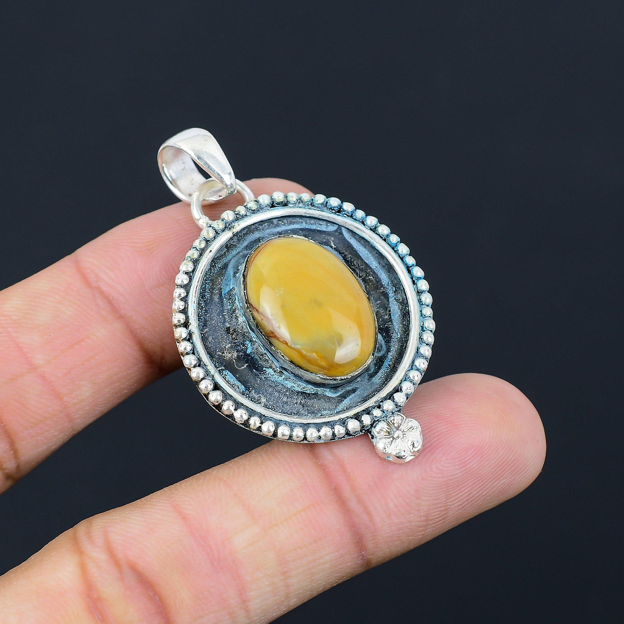 Oval Polychrome Jasper Stone Birthday Anniversary Pendant 925 Sterling Silver