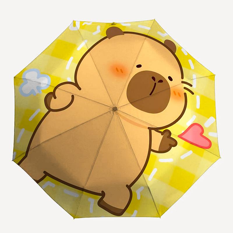 Cute Capybara,Cartoon Heart Automatic Folding Umbrella Compact 8 Rib Design,Unique Style,Suitable for Everyday Outdoor Use,Perfect Gif