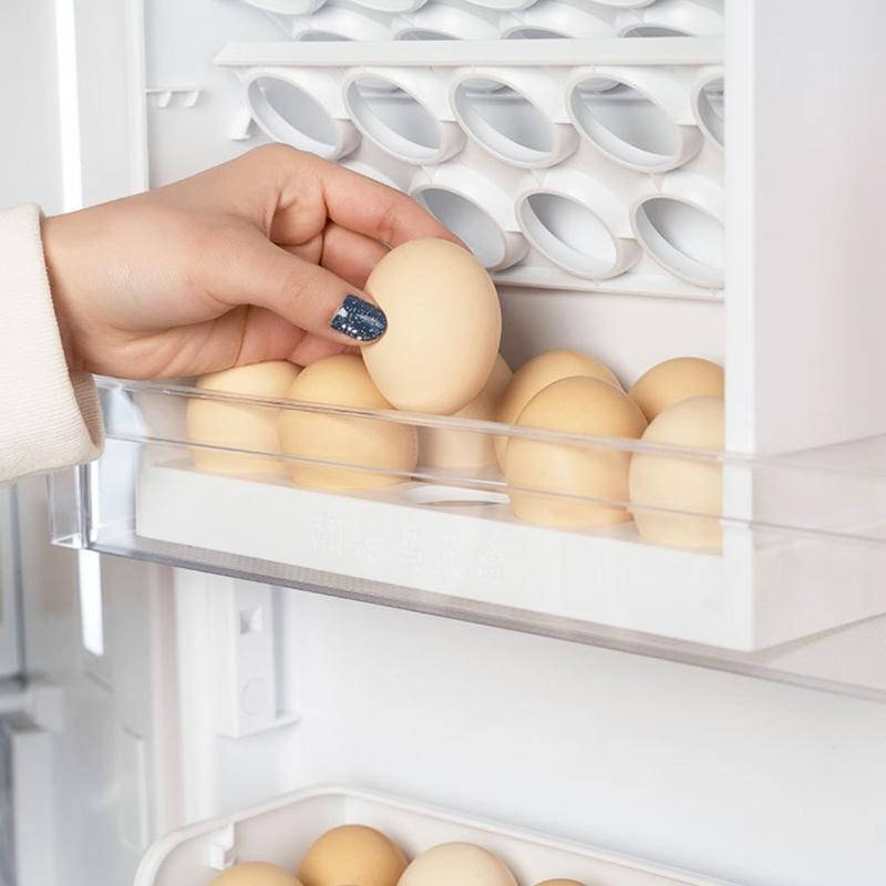 30 Grids Plastic Egg Holder for Refrigerator 3-Layer Flip Fridge Egg Tray Tool