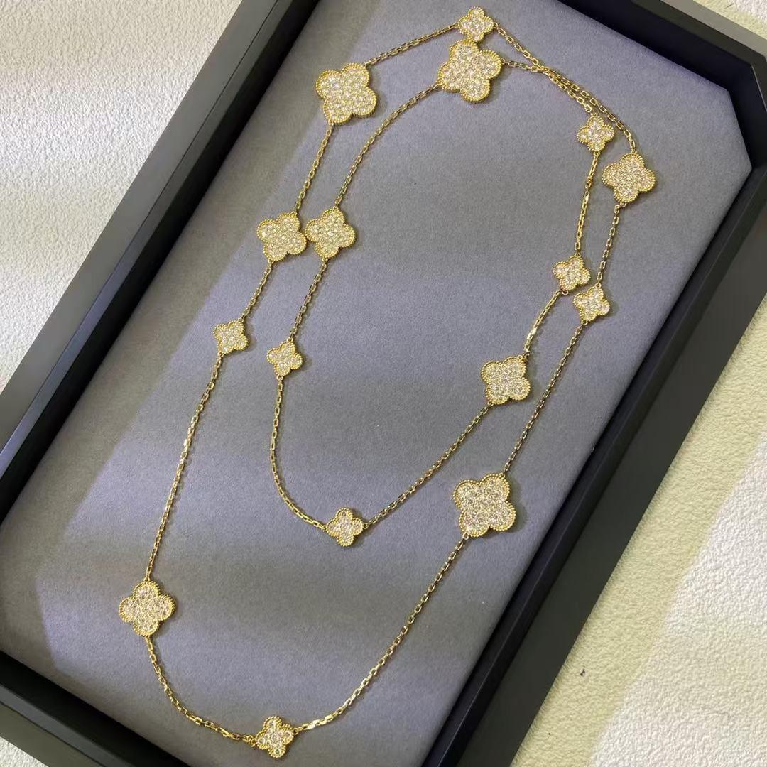

High-end Four-leaf Clover Sweater Chain Light Luxury High Version 16 Flower High-end Double-layer Super Long Necklace 925 silver золотий