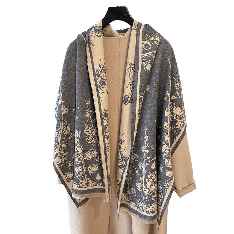 Korean Version Plant Literature Rose Print High Sense Women's Imitation Cashmere Warm Scarf Shawl Scarf