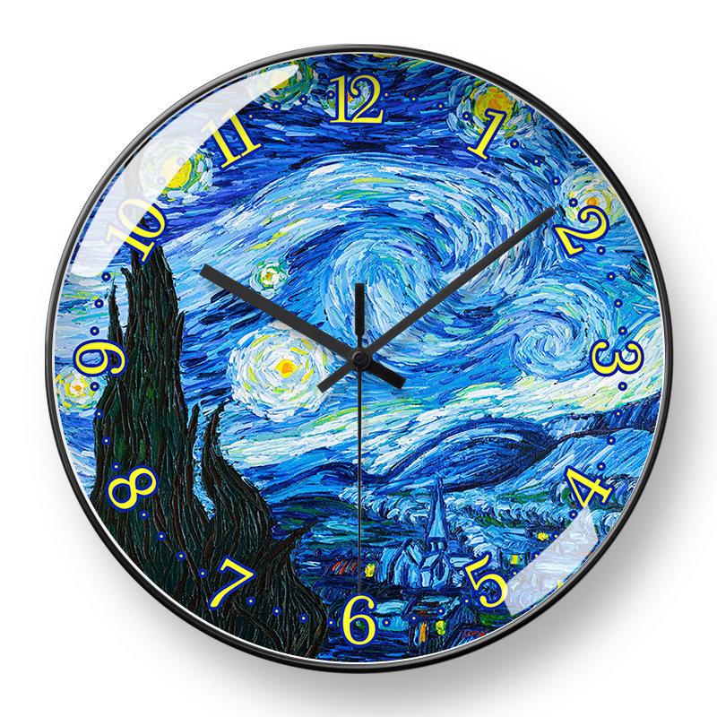 

Van Gogh Artistic Wall Clock - Starry Sky & Apricot Blossom Design with Auto Time-Setting for Living Room 8 inches