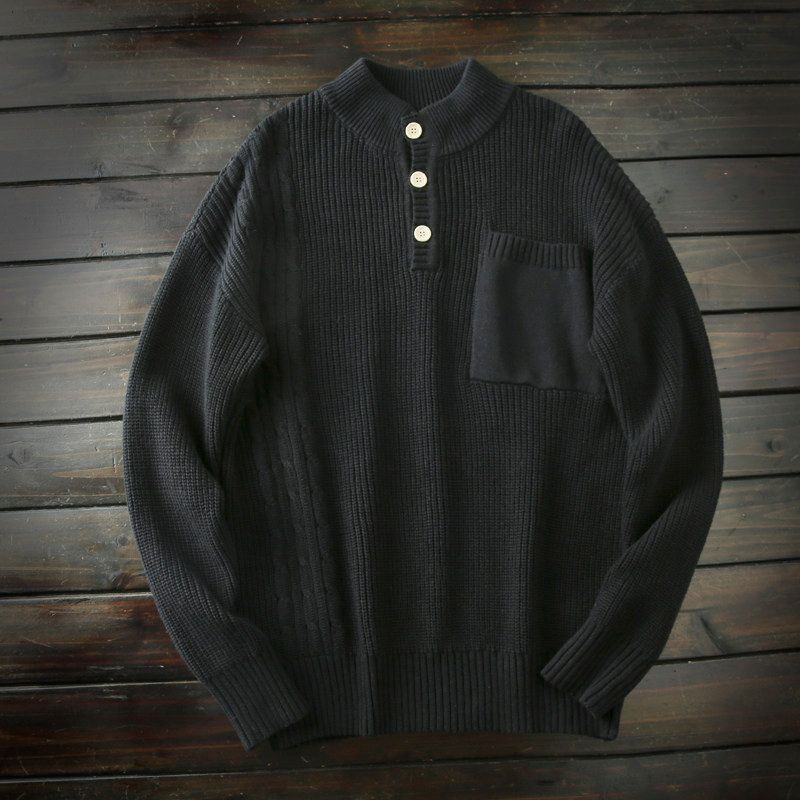 Japan fashion Order! Gok Pure Cotton! Foreign Trade Tail Goods Men's Autumn and Winter Thickened Half Button Stand Collar Knit Sweater