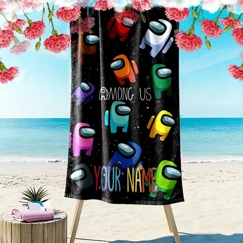 Custom Name Among Us Print Beach Towel, Large Soft Quick Dry Towel for Beach Camping Swimming -HE7